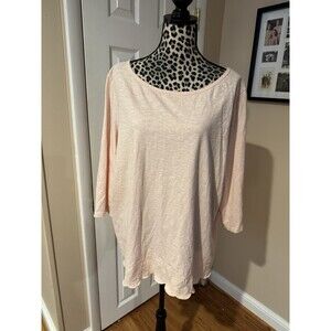 Talbots Pink Boat Neck 3/4 Sleeve T-Shirt 3X Embroidered Scallop Hem Cotton